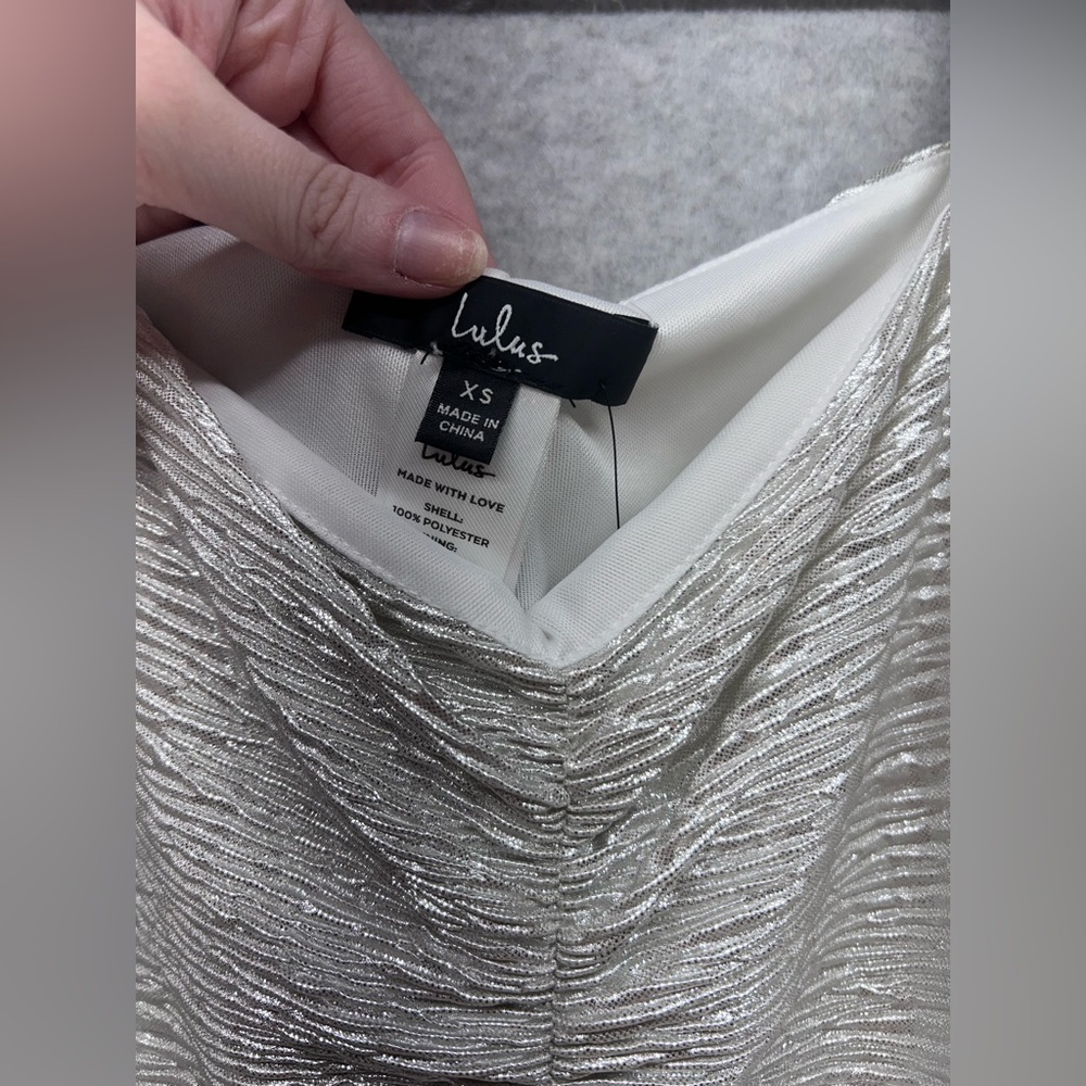 Lulu's Shimmering Silver Ruched Blouse - Picture 2 of 8